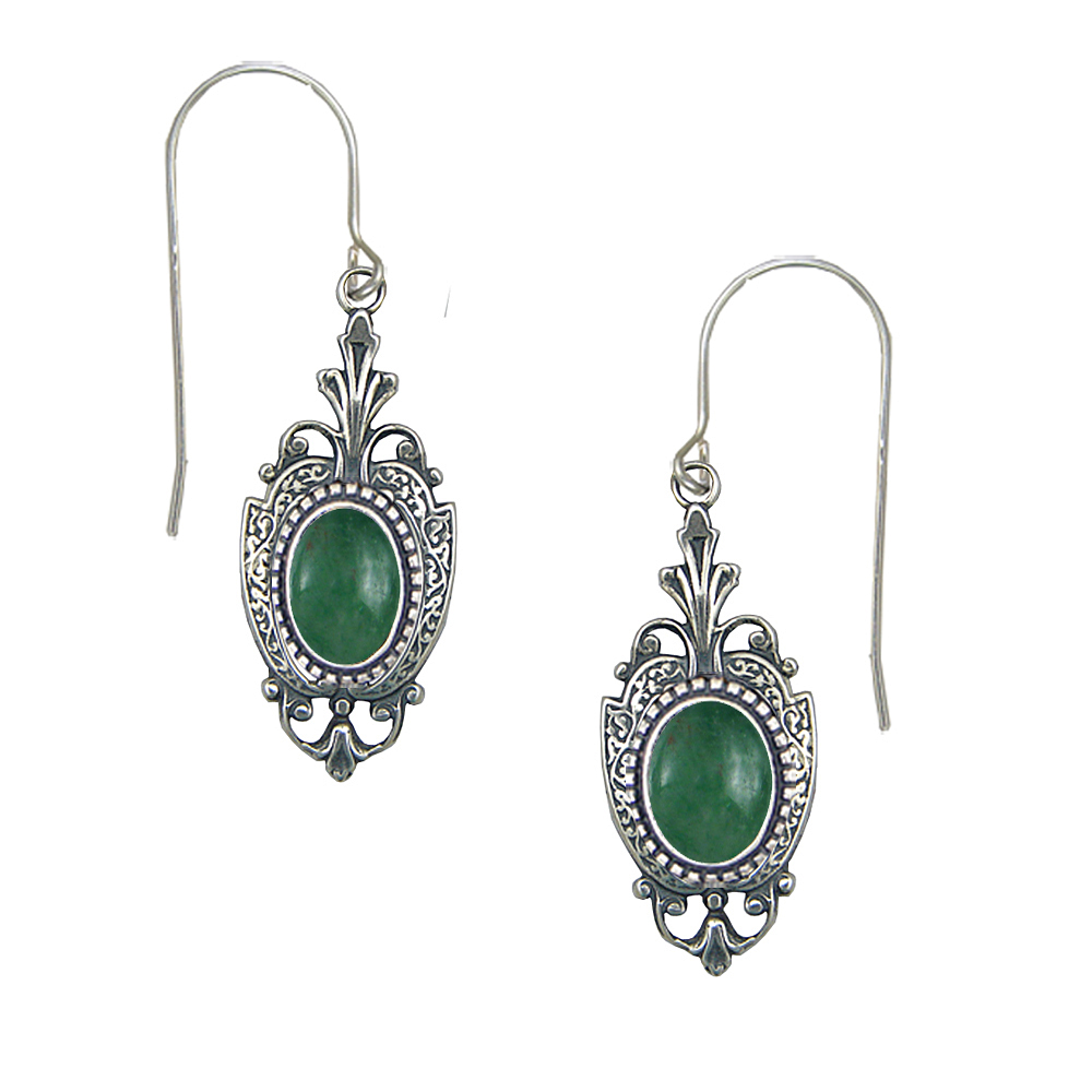 Sterling Silver Victorian Drop Dangle Earrings With Jade